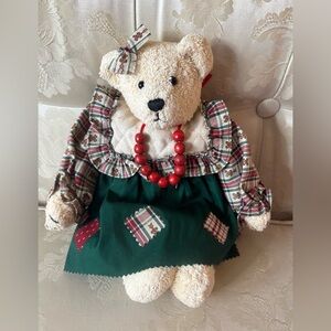 Vintage Handmade Wash Cloth Teddy Bear Primitive Country Plaid 14” Christmas